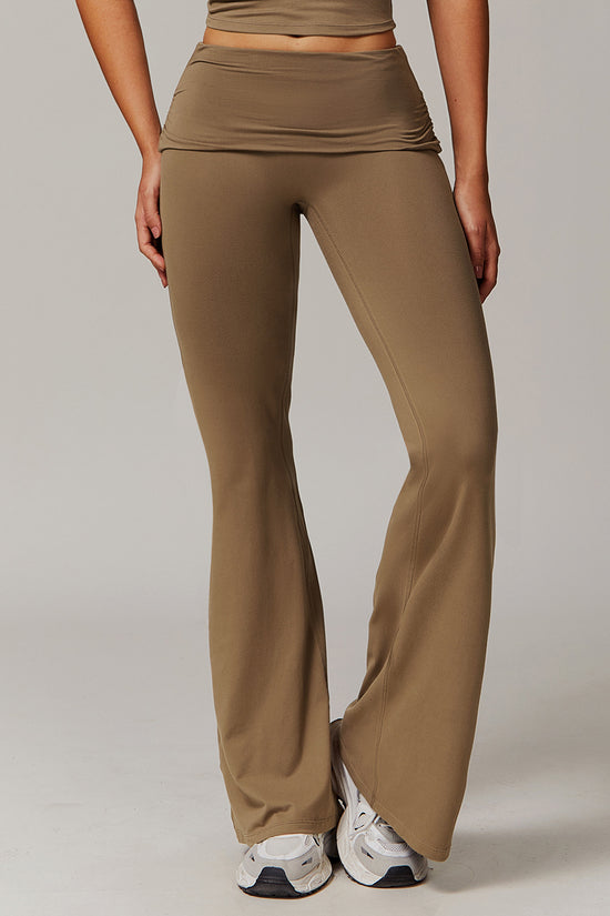 Wool Pleated Yoga Fold High Waist Running Sports Skinny Versatile Bell-bottom Pants Women