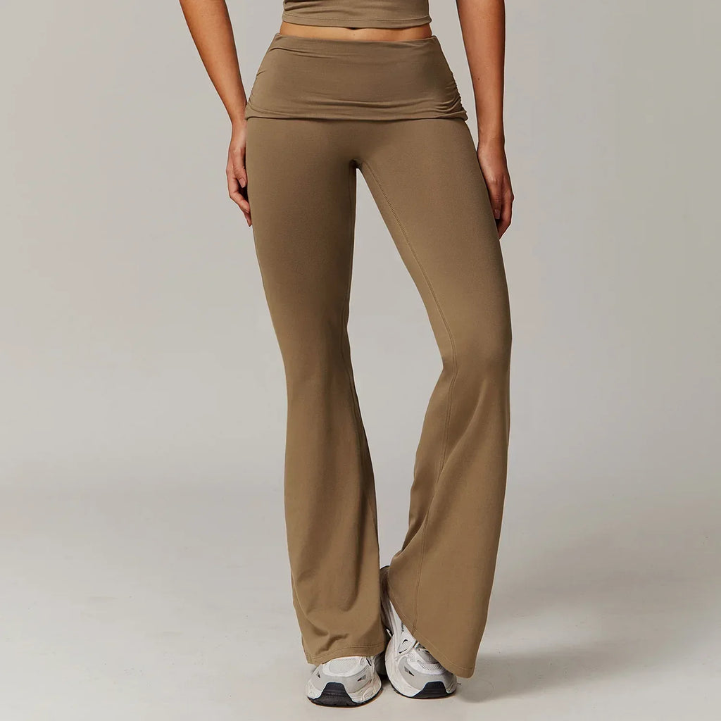 Wool Pleated Yoga Fold High Waist Running Sports Skinny Versatile Bell-bottom Pants Women - DanaFashionstore