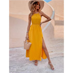 Women Solid Color Slit Thigh Strap Dress - DanaFashionstore