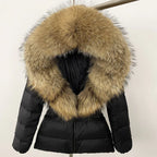 Short Slim Fit Fur Down Jacket 2026 - Women's Waist-Tight Winter Coat - DanaFashionstore