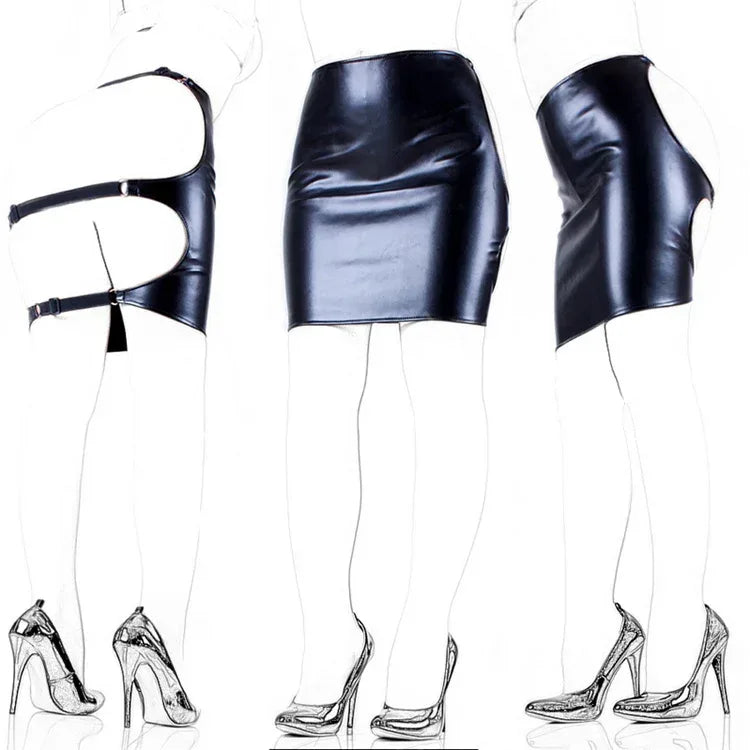 Aisle's Sexy Black Soft PU Sexy Tight-fitting Bag Field Training Short Skirt - DanaFashionstore