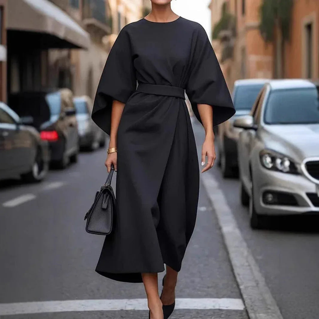 Loose Batwing Sleeve Dress Fashion Waist-tighted Solid Color Elegant Dresses For Women Clothing - DanaFashionstore