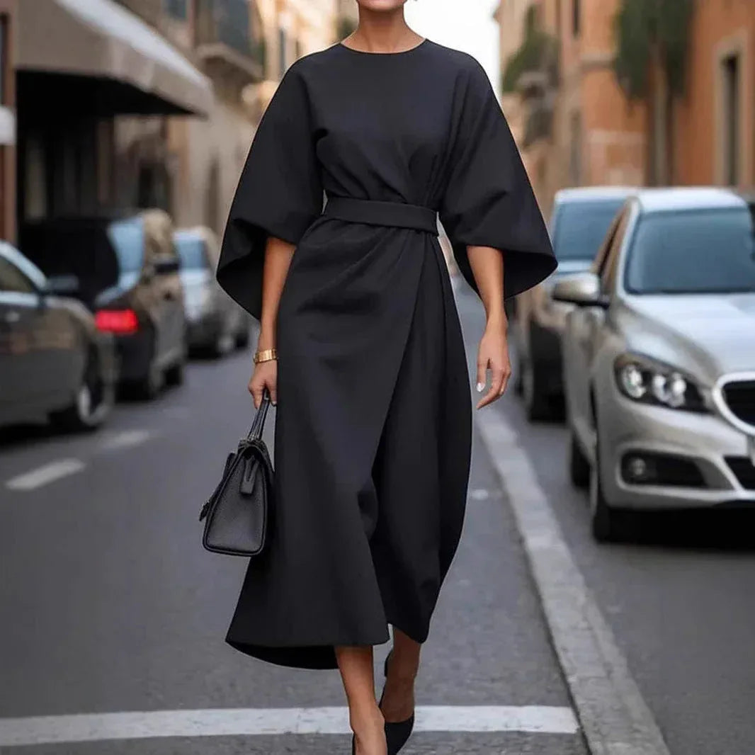 Loose Batwing Sleeve Dress Fashion Waist-tighted Solid Color Elegant Dresses For Women Clothing - DanaFashionstore