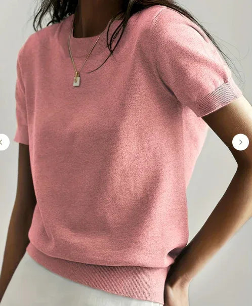 Simple Niche Round Neck Solid Color French Short Sleeve Sweater Sweater - DanaFashionstore