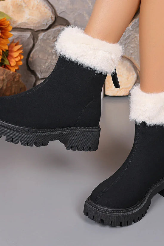 Square-heeled Snow Boots Winter Plus Velvet Platform Plush Shoes Fashion Warm Non-slip Mid-calf Boot For Women - DanaFashionstore