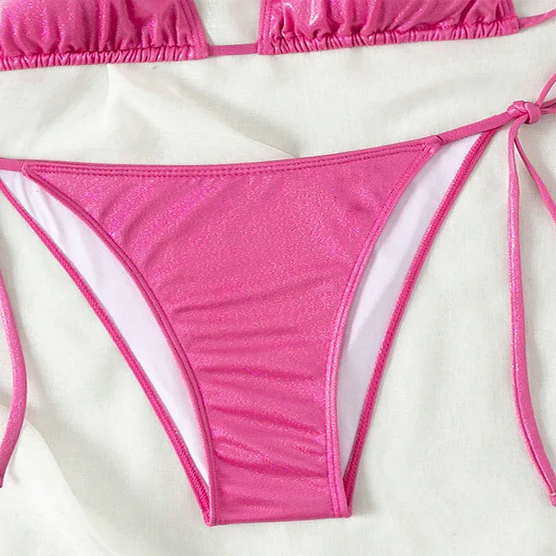 Pure Color Tied Beach Sexy Bikini Hot Spring Split Swimsuit Female Bikini - DanaFashionstore