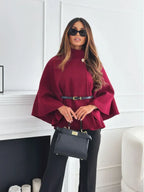 New Stand Collar Batwing Sleeves Cloak Top With Belt Ins Fashion Temperament Jacket Woolen Sweater Outwear For Women Clothing - DanaFashionstore
