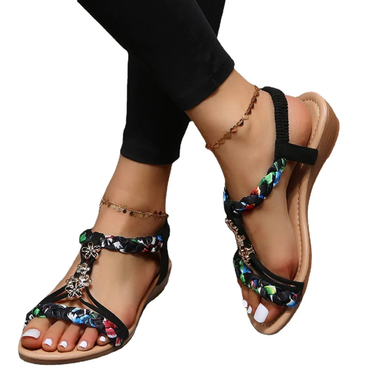 Women's Open Toe Sandals Made Of Color Block Fabric - DanaFashionstore