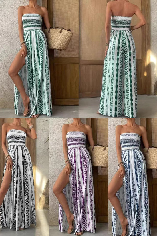 Fashion Printing Stylish Tube Top Split Jumpsuit