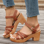 Foreign Trade Round Head Chunky Heel Ankle-strap Buckle Sandals - DanaFashionstore