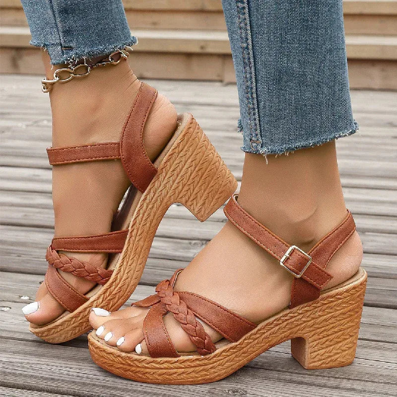 Foreign Trade Round Head Chunky Heel Ankle-strap Buckle Sandals - DanaFashionstore