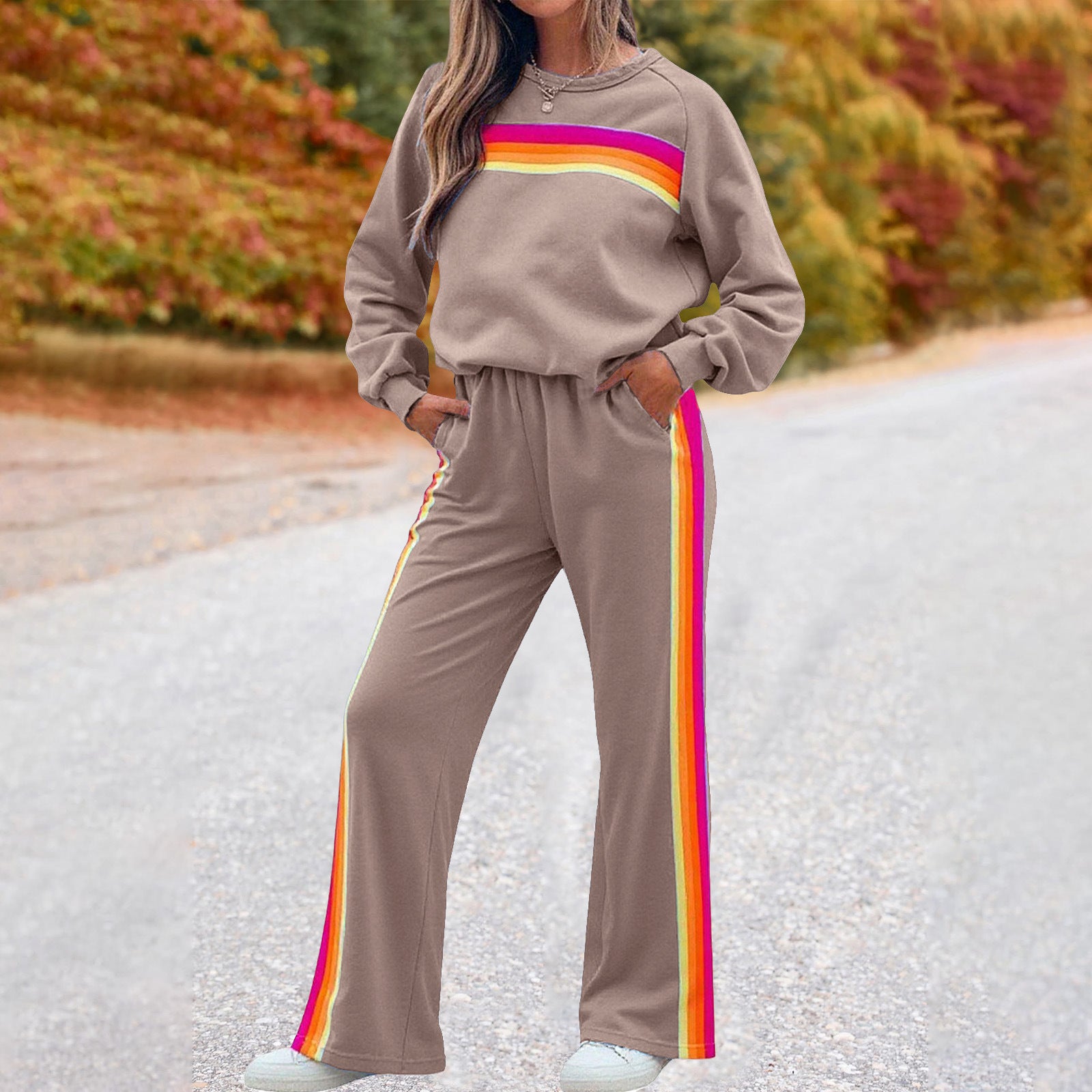 Fleece-lined Thick Rainbow Sweater Suit Women