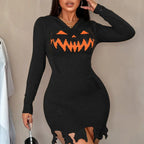 Solid Color Hooded Dress Women 2026 - Halloween Fashion Tight Dress - DanaFashionstore