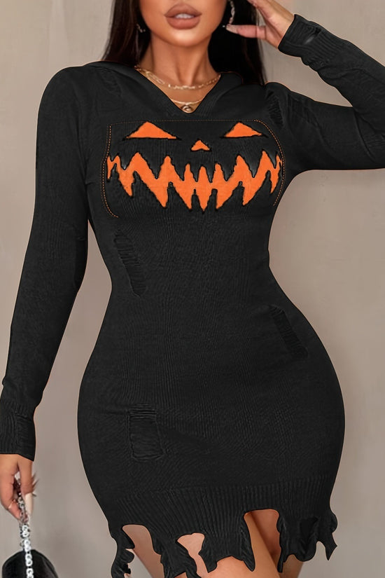 Women's Solid Color Hooded Halloween Fashion Tight Dress