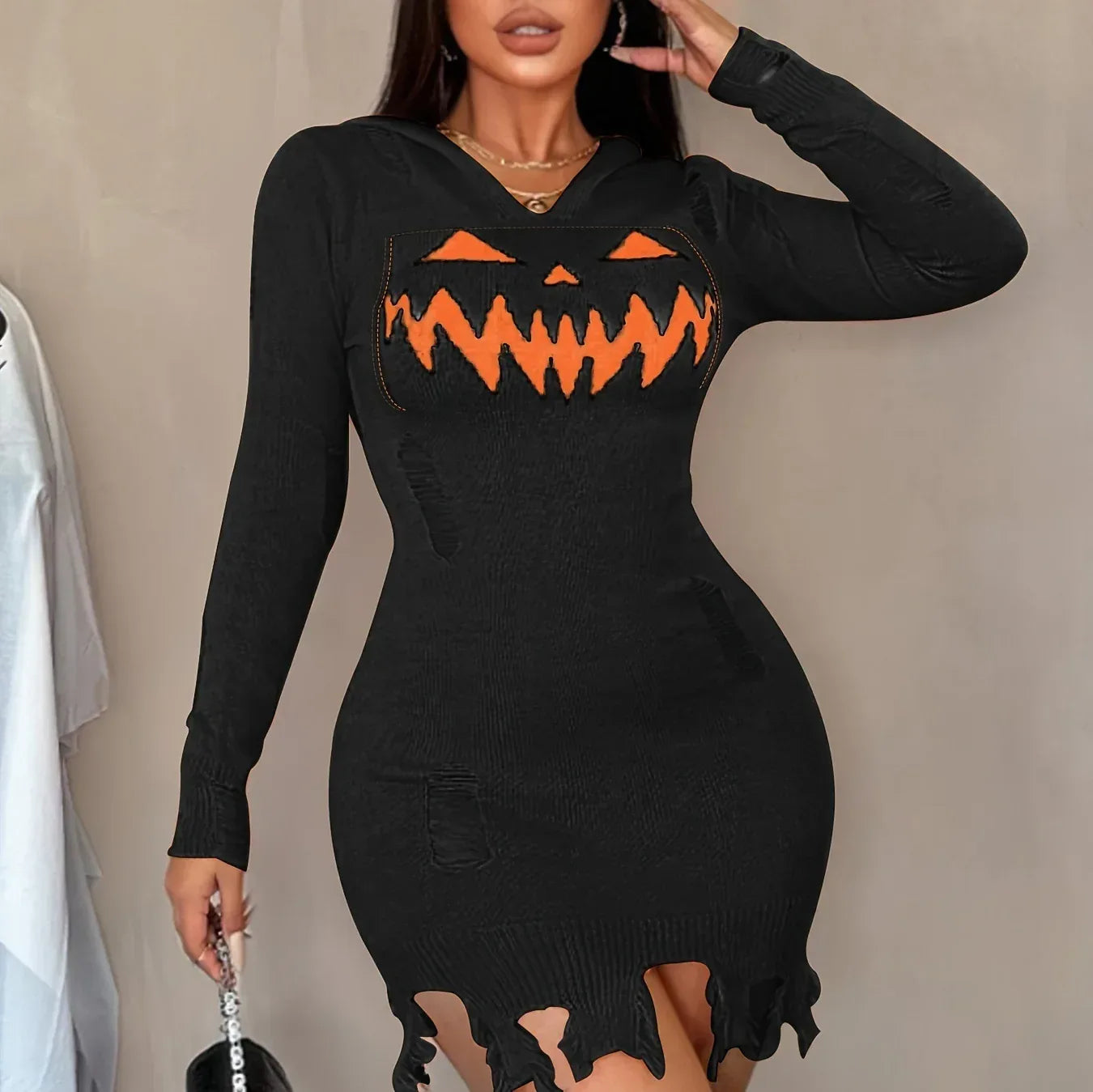 Solid Color Hooded Dress Women 2026 - Halloween Fashion Tight Dress - DanaFashionstore