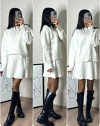 Sweater Skirt Sets For Women 2 Pieces Knit Casual Versatile Long Sleeve Pullover Elegant Solid High Waist Mini Skirt Outfit - DanaFashionstore