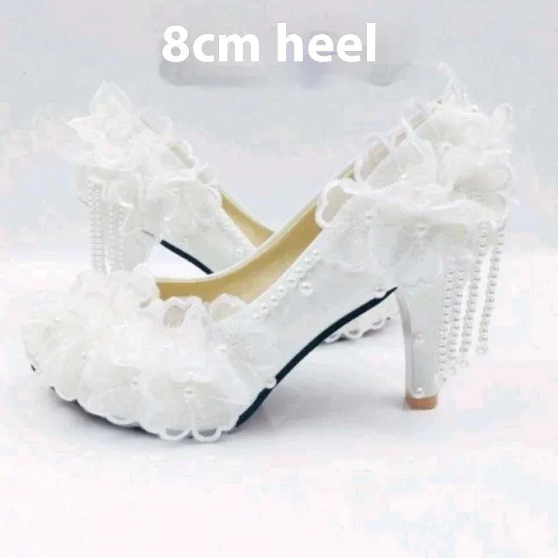 Male Lace High-heeled Shoes Korean Style, Flower Rhinestone Tassel Bride - DanaFashionstore