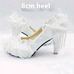 Male Lace High-heeled Shoes Korean Style, Flower Rhinestone Tassel Bride - DanaFashionstore