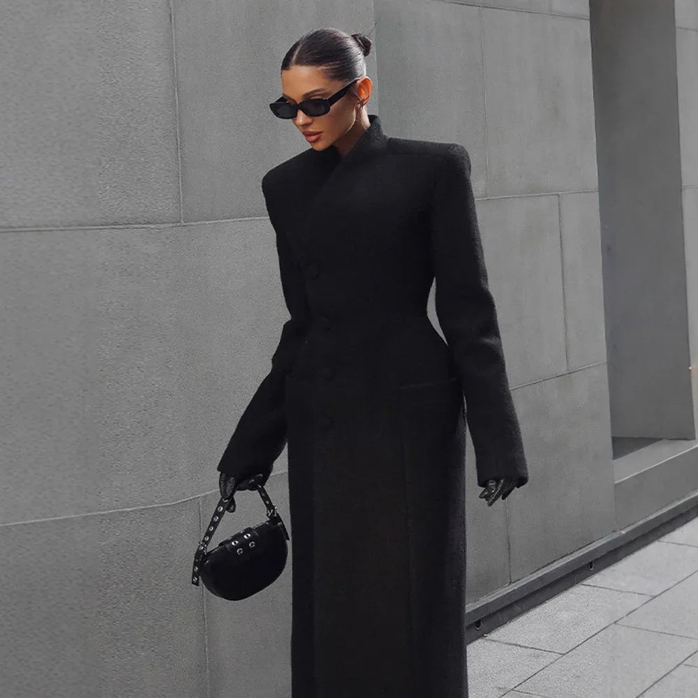 Temperament Shoulder-padded Waist-cinching Long Wool Coat For Women - DanaFashionstore