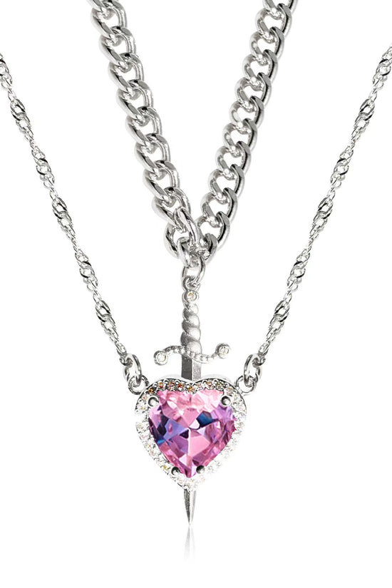 New Heart And Sword Necklace Set Gold Color Stainless Steel Crystal Couple Necklaces For Women Men Boyfriend Girlfriend Gifts
