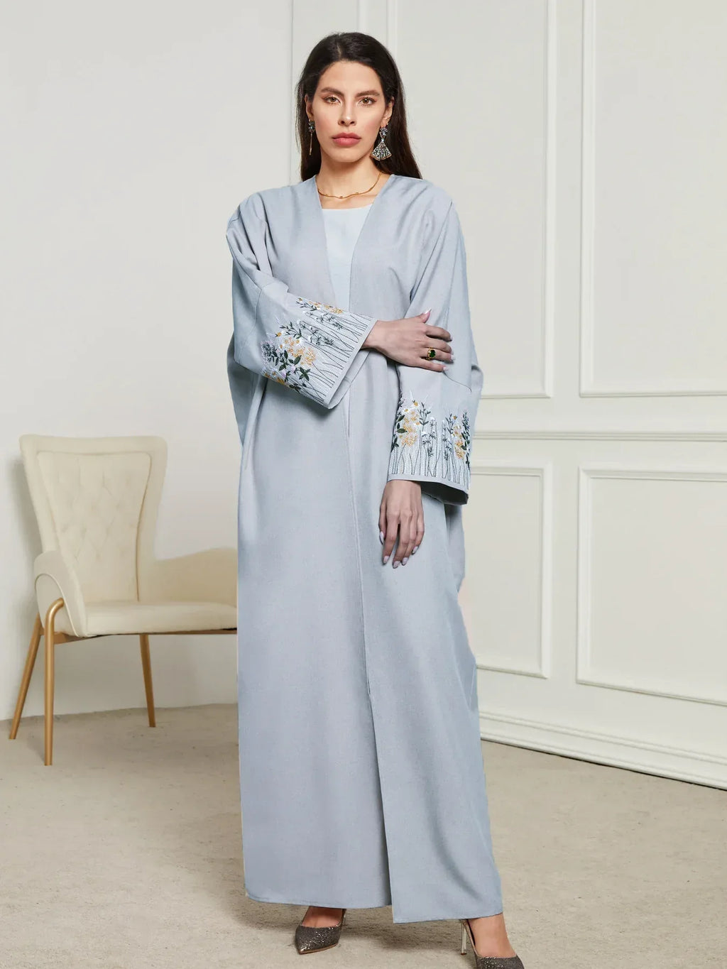 Middle East Muslim Embroidered Cardigan Dress Robe - Elegant Islamic Clothing - DanaFashionstore