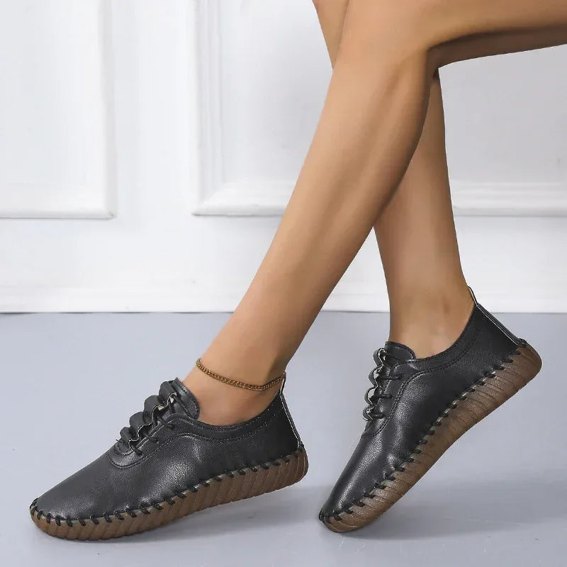 Women's Round Toe Lace-up Mother Soft-soled Flat Shoes - DanaFashionstore