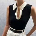 Solid Color Round Neck Pullover Women's Knitted Vest - DanaFashionstore