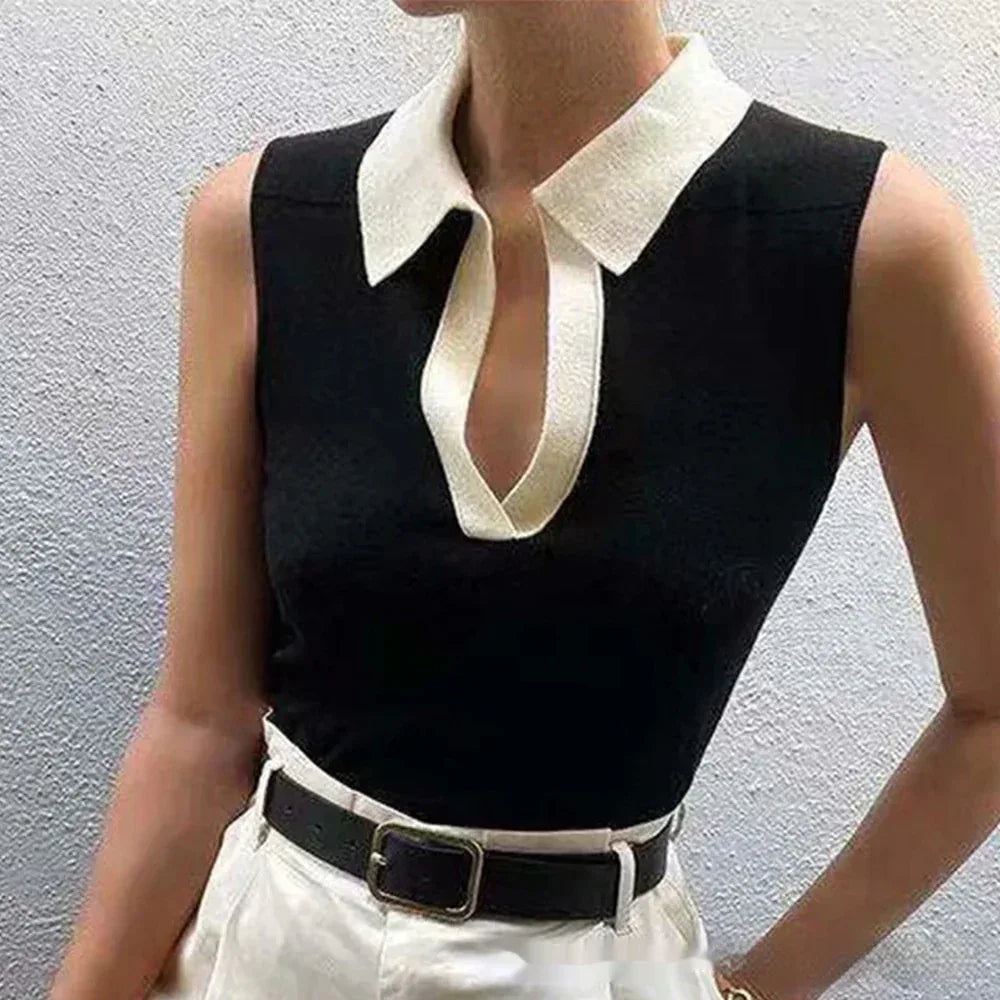 Solid Color Round Neck Pullover Women's Knitted Vest - DanaFashionstore