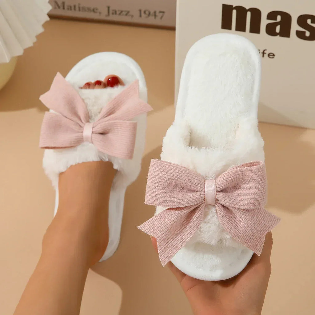 Women's Winter Cute Bow Thick Bottom Non Slip Cotton Slippers - DanaFashionstore