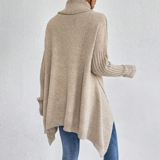 Irregular Turtleneck Sweater Winter Loose Long Sleeve Knitted Tops Leisure Warm Pullover Sweater Women's Clothing - DanaFashionstore