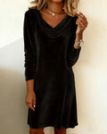 Elegant Solid Color Swing Collar Long Sleeved Velvet Dress Temperament Gentle Skirts For Women Cocktail Party Formal Dresses - DanaFashionstore