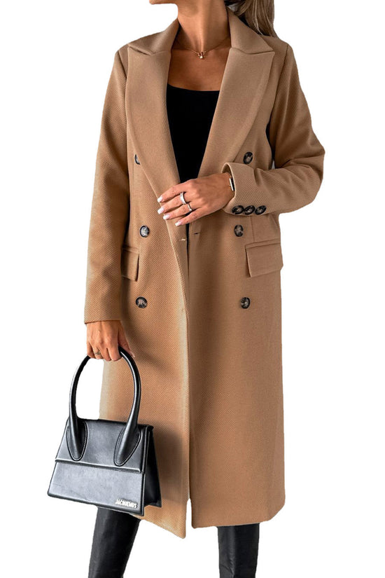 Double Breasted Lapel Coat Winter Fashion Solid Slim Long Jacket Long Sleeve Tops Womens Clothing
