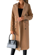 Double Breasted Lapel Coat Winter Fashion Solid Slim Long Jacket Long Sleeve Tops Womens Clothing - DanaFashionstore