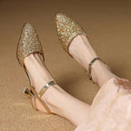 Closed Toe Back Empty Ankle-strap Buckle Sandals Women's Silver High Heel - DanaFashionstore