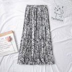 European And American Snake Print Pleated Skirt With High Waist And Slimming
