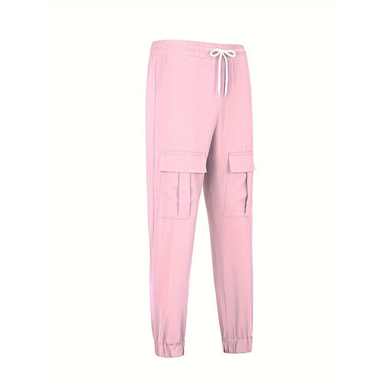 Women's Cargo Jogger Pants Matching With Flap Pockets & Drawstring Waistband - Dana Fashion
