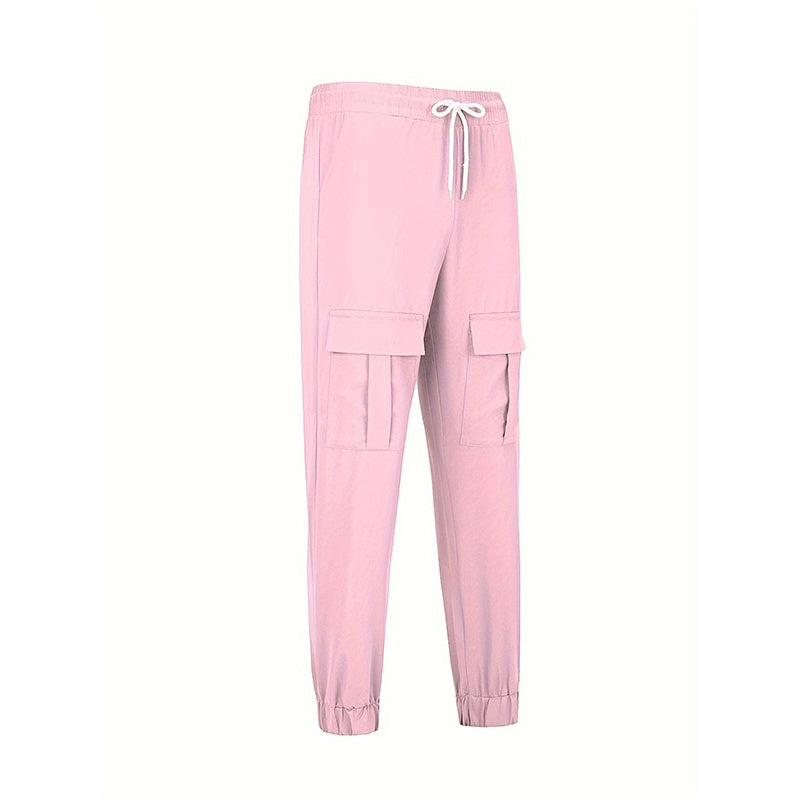 Women's Cargo Jogger Pants Matching With Flap Pockets & Drawstring Waistband - Dana Fashion