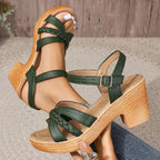 Foreign Trade Round Head Chunky Heel Ankle-strap Buckle Sandals - DanaFashionstore