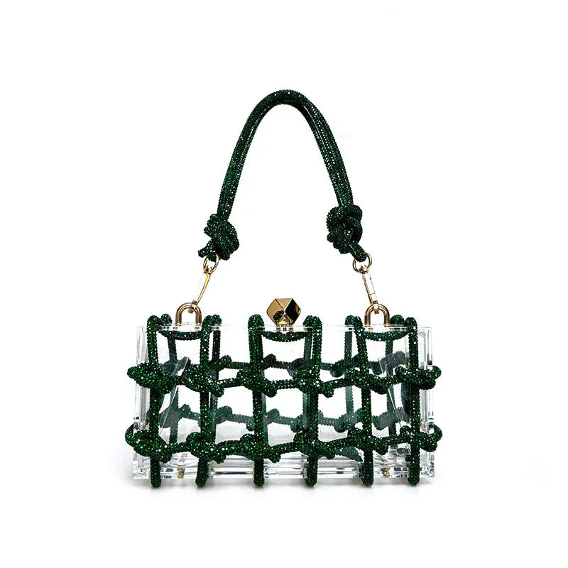 French Sweet Shiny Rhinestone Banquet Small Square Bag - DanaFashionstore