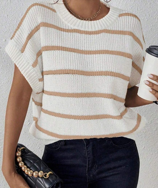Striped Pattern Batwing Sleeve Knit Top