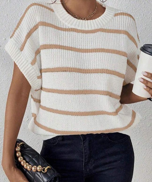 Striped Pattern Batwing Sleeve Knit Top - DanaFashionstore