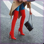Women Stretch Knee Big Red Boots - DanaFashionstore