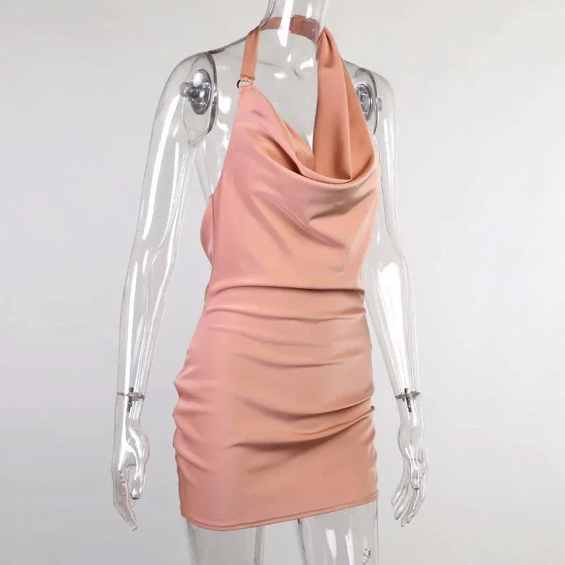 Satin Party Dress V Neck Backless Mini Sleeveless Summer Party Dress - DanaFashionstore