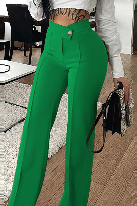 Slim Straight-leg Pants With Buckle Fashion Solid Color Trousers For Womens Clothing