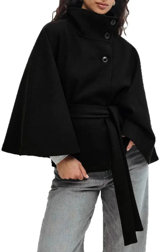 Winter High Neck Batwing Sleeve Coat With Belt Fashion Loose Elegant Button Top Trench Coat For Women Clothing - DanaFashionstore