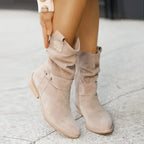 Ins Pointed Toe Mid-calf Boots Fashion Suede Zipper Western Boot Winter Shoes For Women - DanaFashionstore