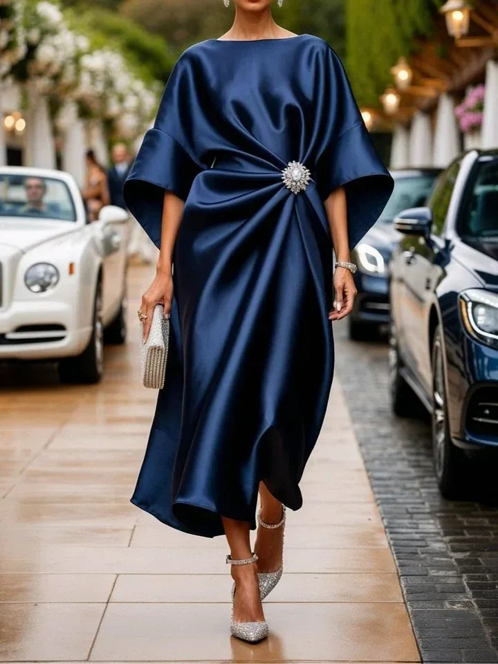 Elegant Flower Beads Satin Dress 2026 - Commuting Professional Dress - DanaFashionstore