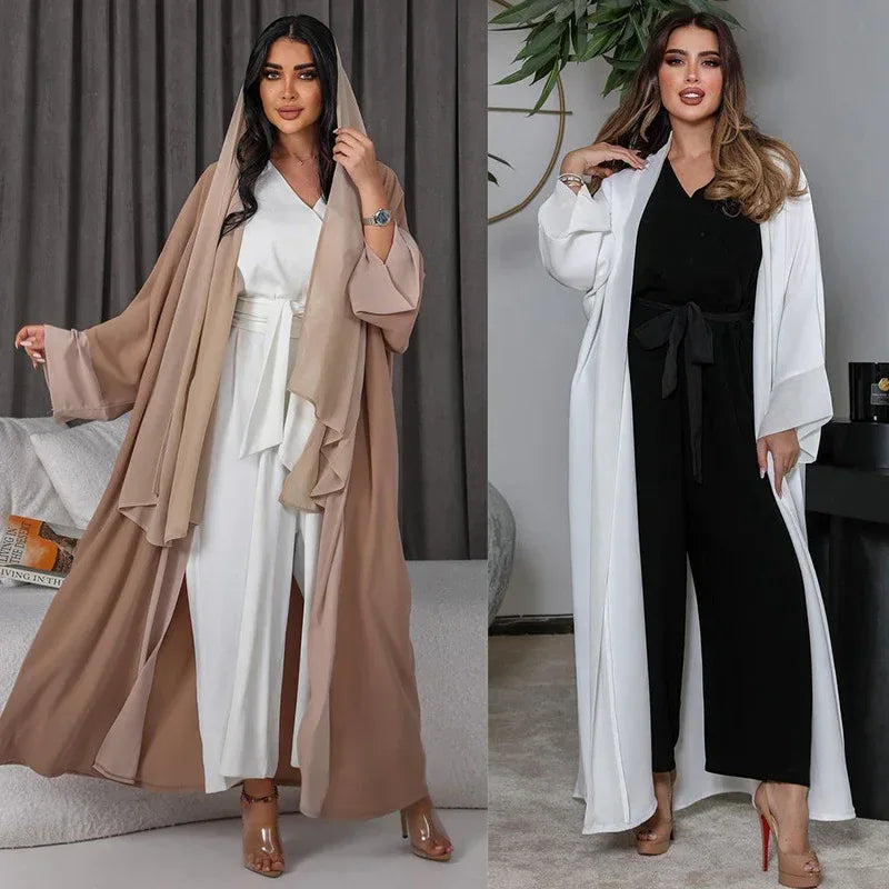 Muslim Cardigan Coat Chiffon Patchwork - Elegant Lightweight Modest Outerwear - DanaFashionstore