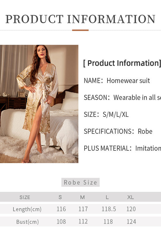Simple Cardigan Pajamas Ice Silk Home Printing Long Sleeve Nightgown - Dana Fashion