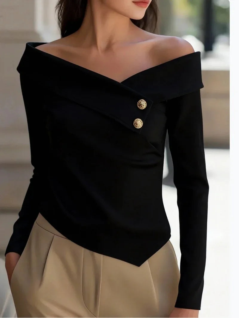 Autumn Elegant Women's Off-Shoulder Long Sleeve Shirt - DanaFashionstore